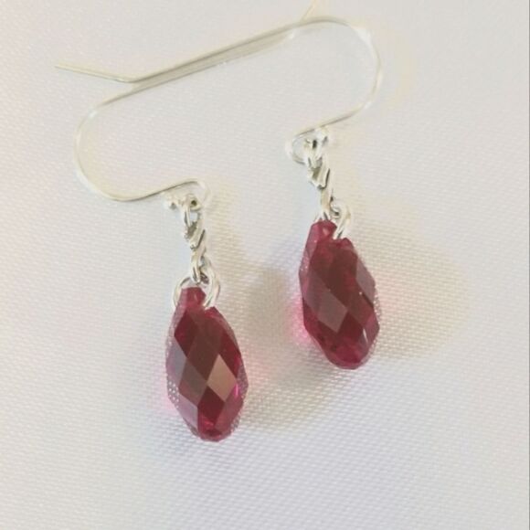 Sterling Silver Red Austrian Crystal Infinity Symbol Dangle Earrings - Picture 2 of 2